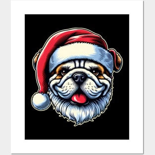 Bulldog as Santa for Christmas Posters and Art